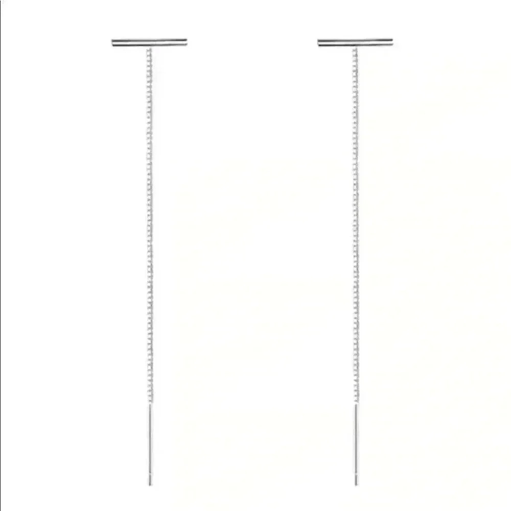 COPY - COPY - COPY - Sterling Silver Threaded Bar Thread Chain Earrings